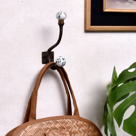 Grey Leaf Ceramic Iron Hat Hooks